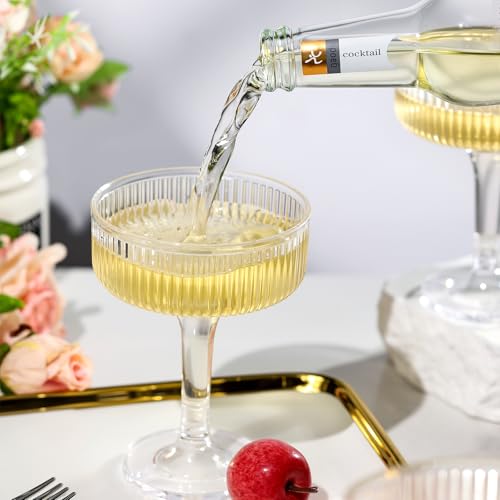 Goodluck 4-Tier Champagne Tower - 20PCS 7oz Clear Plastic Champagne Flutes | Plastic Coupe Glasses with Vertical Stripes for Weddings, Celebrations, Parties & Birthdays - color: Clear