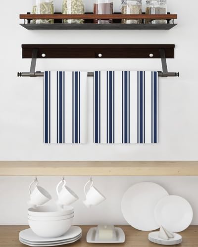 Navy Blue Striped Hand Towels Set, Waffle Weave Kitchen Towels 3 Pieces, Farmhouse Aesthetic Modern Stripes Microfiber Hair Face Bath Tea Towel Absorbent Quick Drying Cleaning Dish Cloths, 15.7"x23.6" - color: Navy, White, Blue, size: 3PCS,15.7"x23.6"