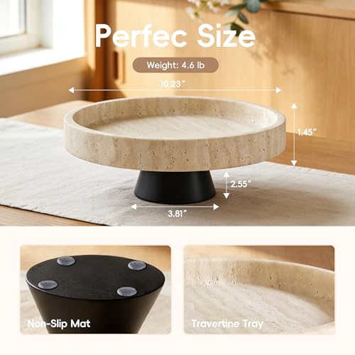 Large Decorative Fruit Bowl,Modern Travertine Key Bowl for Entryway Table,Pedestal Bowl for Dining Table Center,Living Room, Kitchen Decor Modern Home Decor Marble Bowl (10.23 Inch)