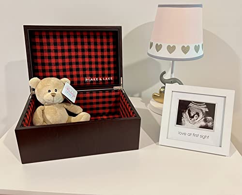 Blake & Lake Large Oak Wooden Keepsake Box - Storage Box Lined with Buffalo Plaid - Decorative Boxes for Home (Hinge Box)