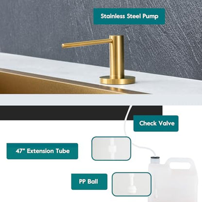 Soap Dispenser for Kitchen Sink Champagne Gold, Stainless Steel Countertop Pump, Built in Sink Soap Dispenser with 47" Extension Tube kit - color: Champagne Gold