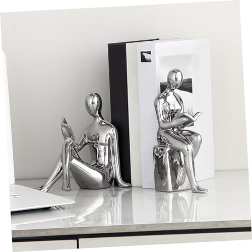 Modern Ceramic Silver-Plated Bookends Pair Decorative Reading Figurines for Home Office Aesthetic Desk Decor Unique Shelf Decorations for Living Room