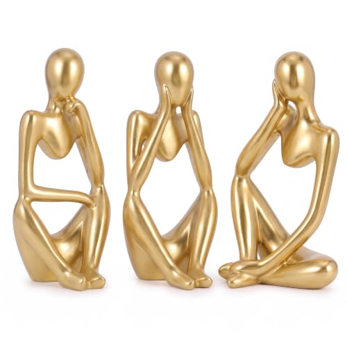3 Pack Abstract Figure Sculptures, Gold Art Ornament, Shelf Accent, Table Centerpiece, Office Accessory for Home Living Room Study Commercial Interior Display - color: Gold