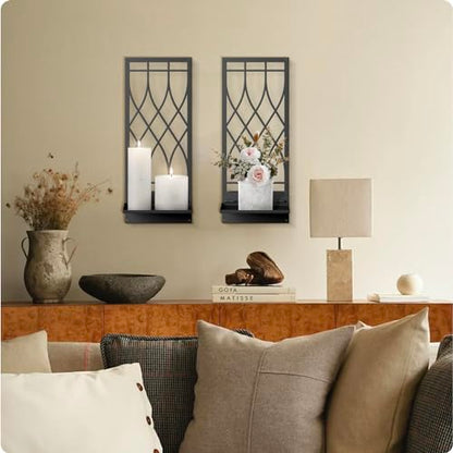 Wall Candle Holder, Black Metal Wall Art, Line Wall Candle Holder for Living Room, Dining Room, Bedroom, Bathroom (2 Pack, 16.5 x 7 in) - color: Black Elegant