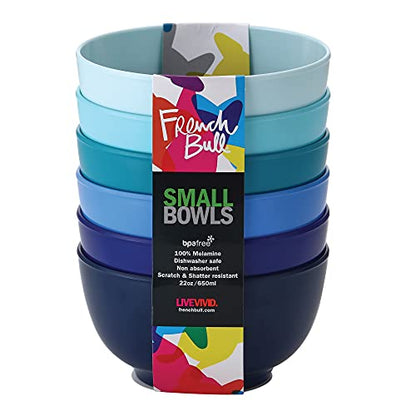French Bull Melamine Small Bowls, 6-Piece Set, Small Serving Bowl – Snack, Condiment, Dip, Dessert, Ice Cream – Shatter Proof, Food-Safe, BPA Free, Dishwasher Safe, 5.5” 22 oz - Shades of Blue - color: Shades of Blue, size: 5.5" Small Bowls set of 6