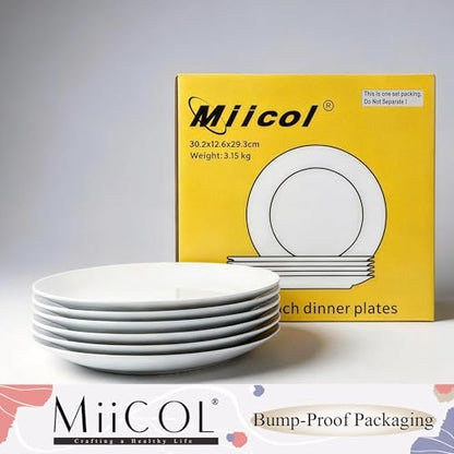 Miicol Ceramic Dinner Plates Set of 6, White Dessert Plates 9 Inch, Modern Round Porcelain Dishes for Steak, Pasta, Salad, Fruit, Microwave & Dishwasher Safe, Stackable - color: White 9 Inch