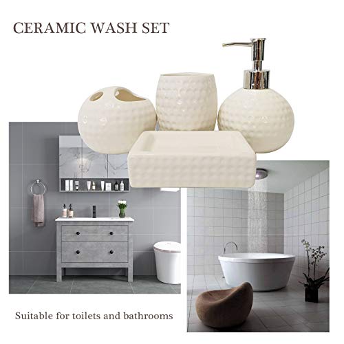 bbruriy 4-Pieces White Ceramic Bathroom Decor Accessory Set Includes Soap Lotion Dispenser,Soap Dish,Cup and Toothbrush Holder