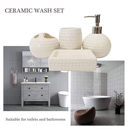 bbruriy 4-Pieces White Ceramic Bathroom Decor Accessory Set Includes Soap Lotion Dispenser,Soap Dish,Cup and Toothbrush Holder