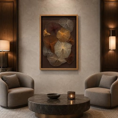 BrightA Large String Nail Thread Art 3D Floral Wall Hanging Sculpture | Hand crafted metal pin and fiber radial bloom panels with layered botanical geometry 27.5"x39.4" - color: Brown + Gold + Dark Red + Natural wood tone, size: 27.5"x39.4"