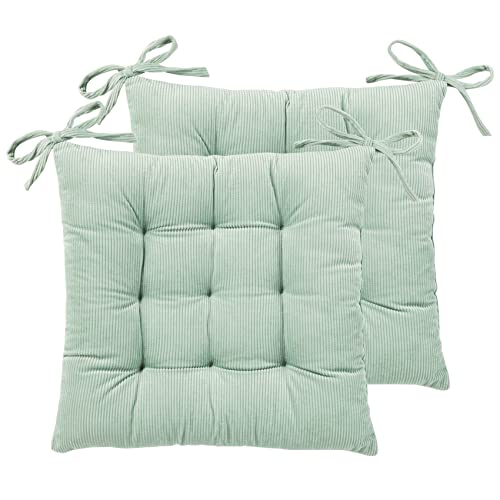 HLOVME Corduroy Chair Cushion with Ties Ultra Soft Warm Floor Cushion for Kids Reading Nook Comfortable Square Seat Cushion for Adult 15.7”x15.7” Set of 2, Green - color: Green, size: 2 Count (Pack of 1)