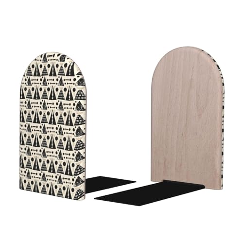 Scandinavian Geometric Shapes (2) Print Wooden Bookends,1 Pair Book Ends,Book Organizer for Home Office School Desk