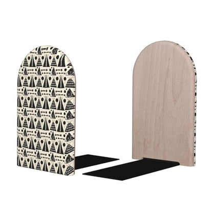 Scandinavian Geometric Shapes (2) Print Wooden Bookends,1 Pair Book Ends,Book Organizer for Home Office School Desk