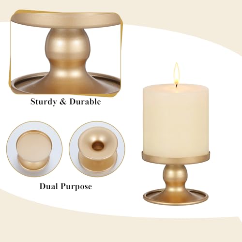 Gold Candle Holders Set of 6, Reversible Pillar Candle Holder and Taper Candles Stand, Metal Table Centerpiece for Wedding Dining Room Holiday Decor