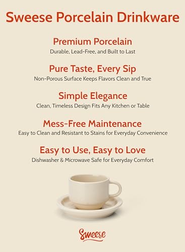 Sweese Porcelain Espresso Cups Set, 2.5 oz, Stackable with Saucers Metal Stand, Beige, 4 Pack - color: Beige, size: 2.5 Ounces