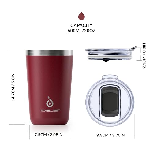 Ideus 20 oz Tumbler, Travel Coffee Mug with Splash Proof Sliding Lid, Double Wall Stainless Steel Vacuum Insulated Coffee Mug for Home and Office, Keep Beverages Hot or Cold, Blood Red - color: Blood Red