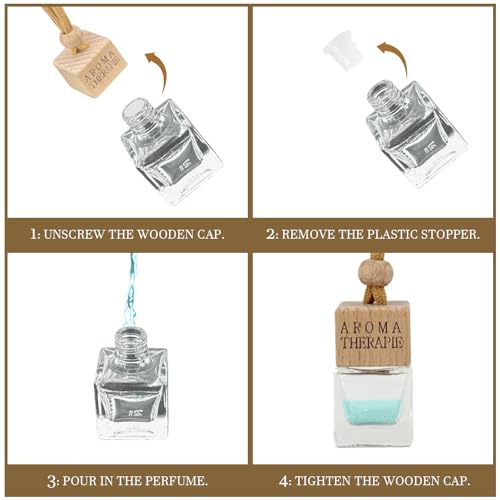 4-Pack Refillable Car Air Freshener Hanging Diffuser Empty Glass Bottle with Wooden Cap & Reed Sticks Essential Oil Aromatherapy Pendant Drift Car Fresheners for Women Men-Car Accessories - size: Square - 4PCS
