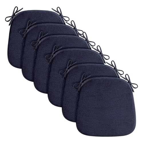 D-Shaped Chair Cushions for Dining Chairs, 2.5” Thick Chair Pads with Washable Comfortable Textured Cover, Non Slip Kitchen Chair Cushions with Ties, 16.5" x 16.5", 6 Pack, Navy - color: Navy, size: 6 Pack
