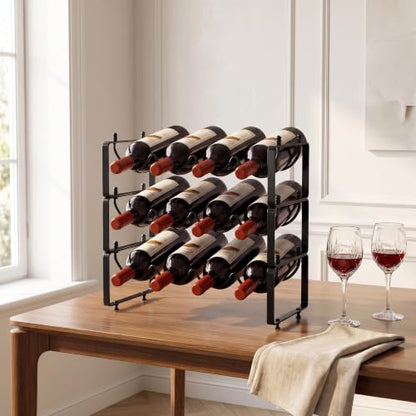 TONLEA Stackable Water Bottle Organizer Holder, Wine Rack,3-Tier 12 Bottles Wine Storage Cabinet Shelf, Wine Racks Countertop for Pantry,Kitchen