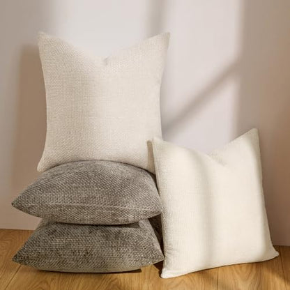 Textured Chenille Pillow Covers 20x20, Pack of 4, Light Brown | Soft textured chenille - color: Neutral Light Brown, size: 20" x 20" (Pack of 4)