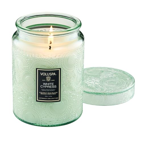 Voluspa White Cypress,Large Candle Jar,18 Ounce,100 Hour Burn Time, & Coconut Wax for Clean Burning,Handcrafted in the USA - color: 17 - White Cypress