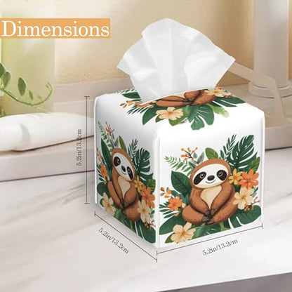 Cute Baby Sloth Tissue Box Cover, Tissue Box Holder Waterproof Leather Facial Paper Organizer Dispenser for Bathroom Home Car Nightstand Vanity - color: Cute Baby Sloth