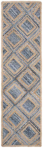 SAFAVIEH Cape Cod Collection Runner Rug - 2'3" x 8', Natural & Blue, Handmade Flat Weave Diamond Braided Jute & Denim, Ideal for High Traffic Areas in Living Room, Bedroom (CAP354A) - color: Natural/Blue, size: 2'3" x 8' (Runner)