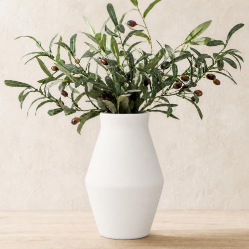 White Ceramic Vase, 10 Inch | Rustic Farmhouse Pottery Flower Vase for Table, Living Room and Entryway Home Decor - color: White, size: 10 inch