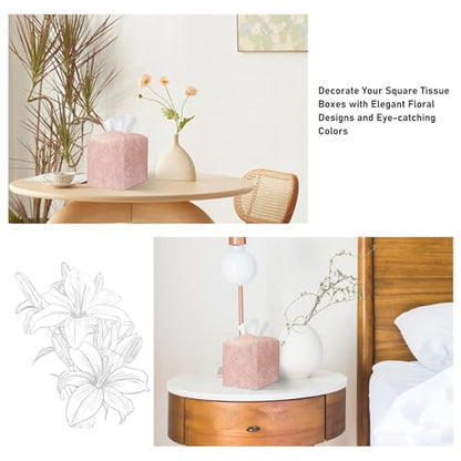 Tissue Box Holder Cover Square Tissue Cube Cover PU Leather Tissue Organizer with Bottom Belt for Bathroom, Tabletop, Kitchen, Night Stands, Office, Home, Car (1, RosyPink) - color: Rosypink