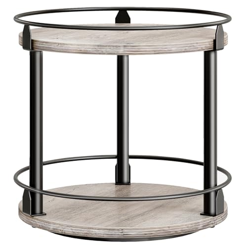 Lazy Susan Organizer, Rotating Spice Rack, 2 Tier Spice Turntable Organizer, Industrial Turntable Spice Holder, for Kitchen Countertop and Cabinet, Compact and Versatile, Greige SR22BG - color: Greige + Black, size: 10.2"L x 10.2"W x 11"H
