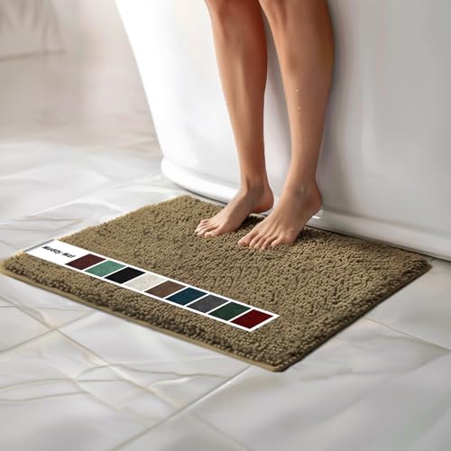 Muddy Mat Chenille Bathroom Rugs Quick Dry Microfiber Mats Non Slip Washable, Extra Thick, Soft and Highly Absorbent Bath Mats for Bathroom, Kitchen, and Shower Floor - Beige Medium 30"X19" - color: Beige, size: 19" x 30"