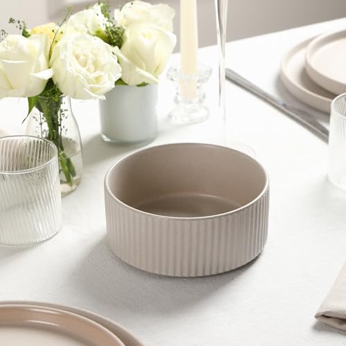 Stone Lain Haven Modern Stoneware 4 Piece Bowls Sets, Dish Set for 4, Reactive Glaze Sandy White - color: Beige, size: 4-Piece - Cereal Bowl