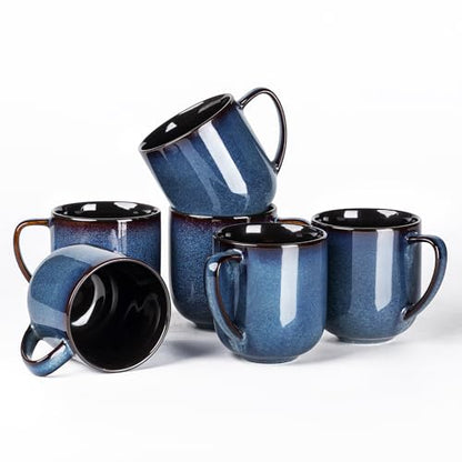 LERATIO Ceramic Coffee Mugs Set of 6,12oz Handmade Coffee Mugs Set | Large Handle for Cappuccino/Latte/Tea/Hot Cocoa,Oven &Dishwasher & Microwave Safe-Blue - color: reactive glaze-4