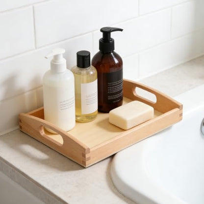 Kisangel Rectangular Wooden Tray Wooden Storage Tray Box Serving with Handle Multi Use Storage Plate Board for Tea Food Makeup Items Sundries Size S Paintable