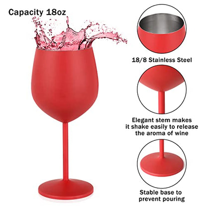 Lifecapido Stainless Steel Wine Glasses Set of 4, 18oz Stainless Steel Wine Goblets, Stemmed Metal Wine Glasses with Cup Brush for Party Office Wedding Anniversary, Great for Red White Wine (Red) - color: Red