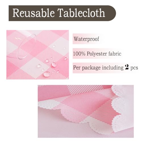MANGATA CASA 2Pcs Baby Pink 52x52in Square Checkered Tablecloth - Waterproof, Wrinkle Free, Polyester - color: Baby Pink, size: 52x52inch/2 pack