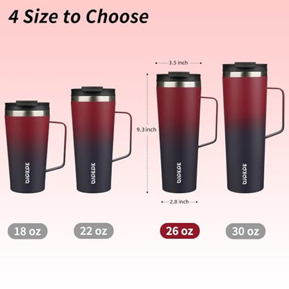 BJPKPK 26oz Insulated Tumbler with Handle, Lid & Straw, Stainless Steel | Double Wall Vacuum Insulated Coffee Travel Mug - Keeps Cold & Hot, BPA Free, Cupholder Fit for Office, Gym & Travel - color: Charming Red, size: 26 Ounces
