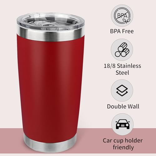 20oz Stainless Steel Tumbler Bulk with Lid, Travel Mug - Double Wall Vacuum Powder Coated Cup - Red, 6 Pack - color: Red, size: 6 Pack