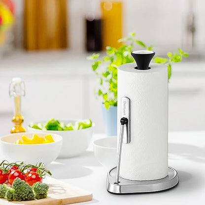 Dailyart Paper Towel Holder Stand for One Hand Tear with Tension Arm - color: Silver and Black