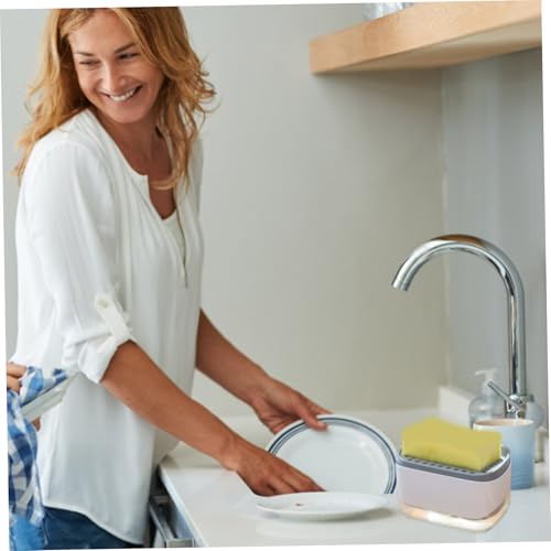 Dish Soap Dispenser with Sponge Holder 2 in 1 Kitchen Soap Dispenser 350ML Countertop Washing Liquid Pump for Kitchen Sink No Sponge and Washing Liquid