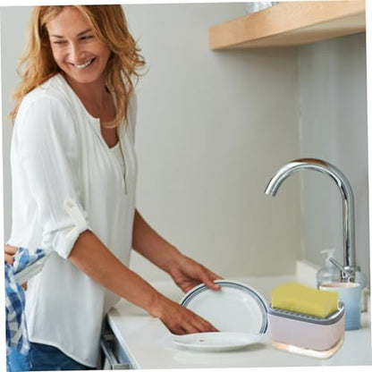 Dish Soap Dispenser with Sponge Holder 2 in 1 Kitchen Soap Dispenser 350ML Countertop Washing Liquid Pump for Kitchen Sink No Sponge and Washing Liquid