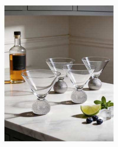 Fancy Martini Glasses Set of 4,Luxury Crystal Hand Blown Margarita Glasses | 10 oz Unbreakable Cocktail Glasses,for Party,Birthdays,Manhattan, Cosmopolitan,Home Bar,Gift (Silver Clear) - color: Silver Cocktail glass