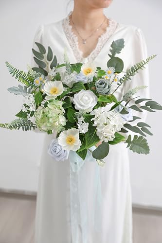 Serra Flora Artificial Greenery Spray Box Set(Pack of 64pcs) with 8 Kinds of Wedding Bouquet Filler Table Centerpieces and Floral Arrangement - color: White & White Green