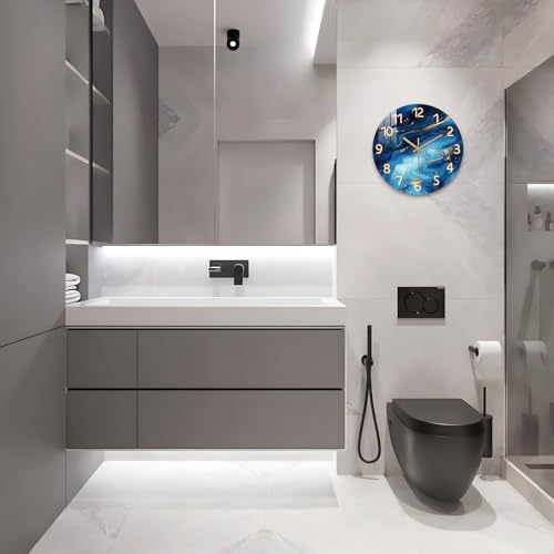 10 Inch Blue Marble Wall Clock Silent Non-Ticking - Kitchen Clocks Wall Battery Operated Battery Operated - Modern Wall-Clocks for Bathroom Office Bedroom Living Room Decor - color: Blue Marble, size: 10 inch