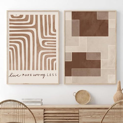 Brown & Beige Canvas Wall Art - Modern Abstract Geometric Shapes Poster for Living Room - 16x24in - color: Abstract Geometric Shapes Poster