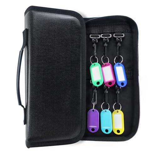 Quctak Zippered Key Case with Handle, Key Organizer, Waterproof Key Case with 12 Key Hooks and Tags for Offices Real Estate Agencies Hotels and Rental - size: Black-12 Keys