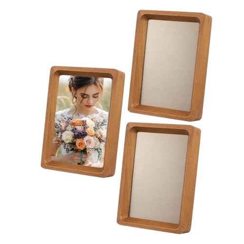uxcell 3 x 4inch Natural Wood Photo Frames, 3pcs Mini Wooden Finish Picture Frame Tabletop Photo Frame with Mat for Desktop Display Wall Mounting, Teak color - color: Teak color, size: 3 x 4inch