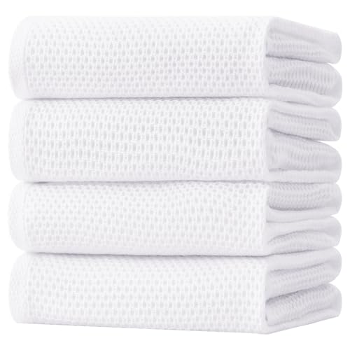 Homaxy 100% Cotton Oversized Waffle Weave Kitchen Towels 4-Pack, White | 20 x 28 Inches, Ultra Soft Absorbent Dish Towels, Quick Drying Large Cleaning Towels - color: White, size: 20 X 28 - 4 Pack