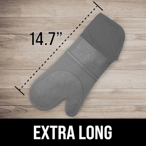 BPA-Free Soft Silicone Oven Mitts - Ultra Heat Resistant Oven Mitts with Thick Cotton Liner - Extra Long Slip Resistant Pot Holders, Flexible Oven Gloves - Gray 14.7" - color: Gray, size: 2-Piece 14.7" Oven Mitts