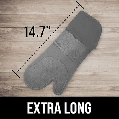 BPA-Free Soft Silicone Oven Mitts - Ultra Heat Resistant Oven Mitts with Thick Cotton Liner - Extra Long Slip Resistant Pot Holders, Flexible Oven Gloves - Gray 14.7" - color: Gray, size: 2-Piece 14.7" Oven Mitts