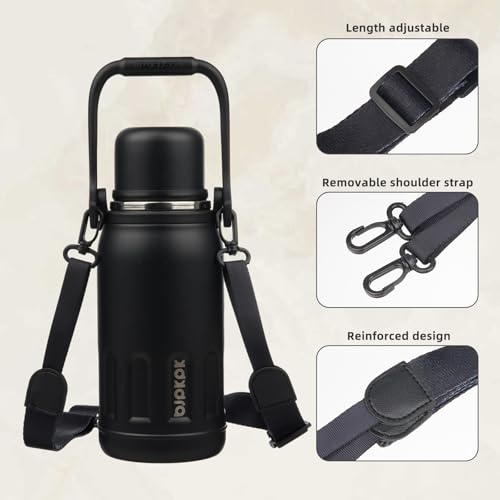BJPKPK Stainless Steel Insulated Bottle with Handle & Strap, 27oz | Leak-proof vacuum insulation keeps drinks cold/hot for hours. BPA-free, dishwasher safe. Includes handle & strap. Black. - color: Black, size: 27 Ounces